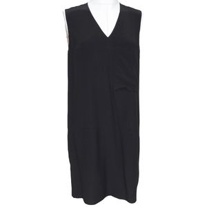 CHLOE Black Silk Dress Shift V-Neck Sleeveless Slip On Pockets Sz 34